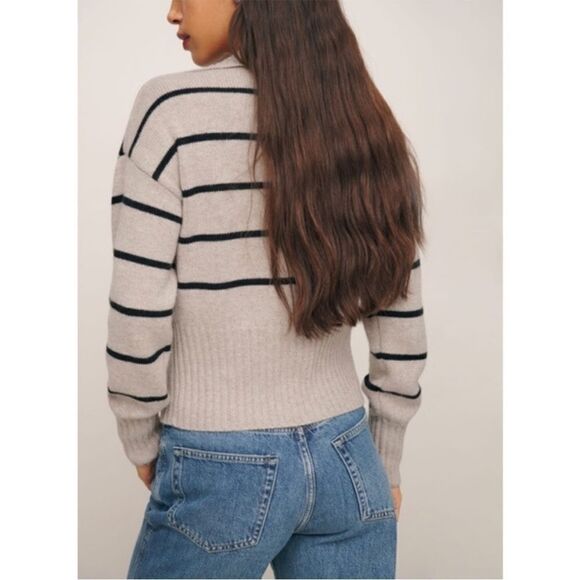 Reformation Cream and Black Striped V-Neck Sweater - Picture 3 of 7